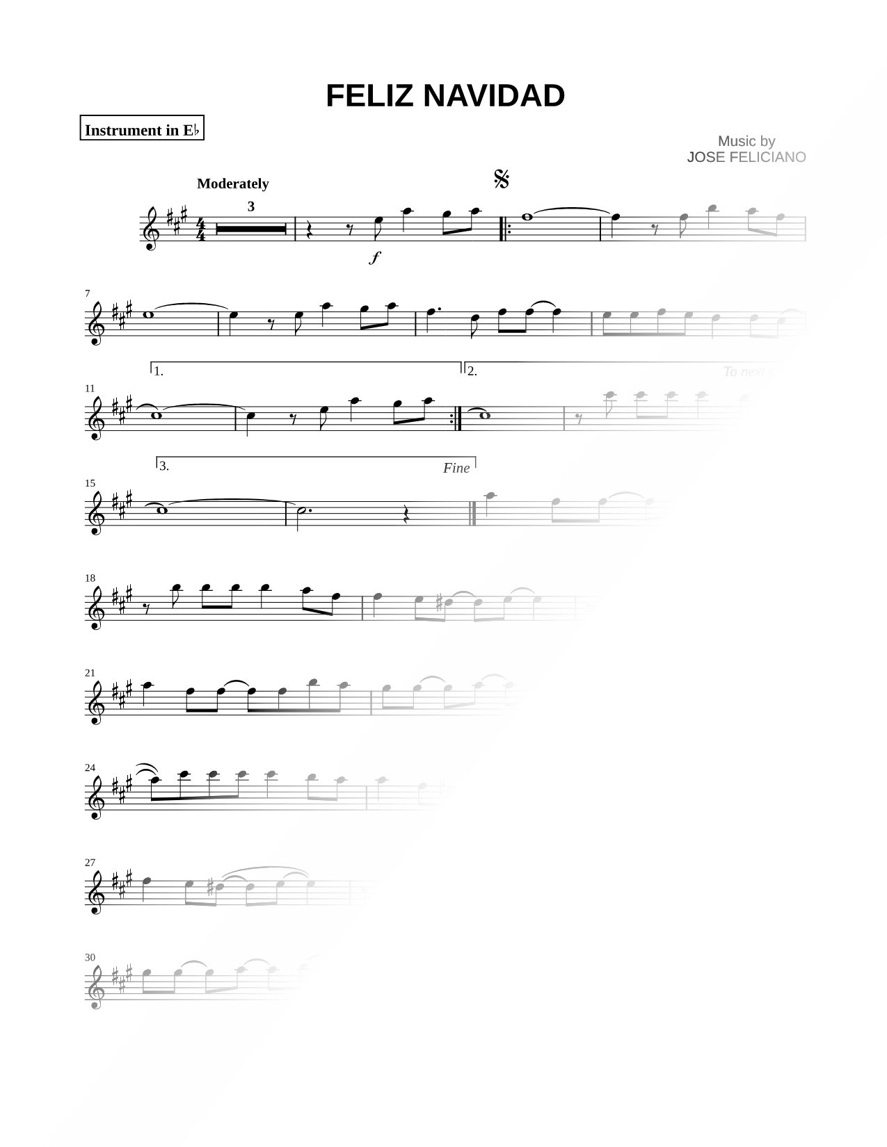 Feliz Navidad - Eb Instrument