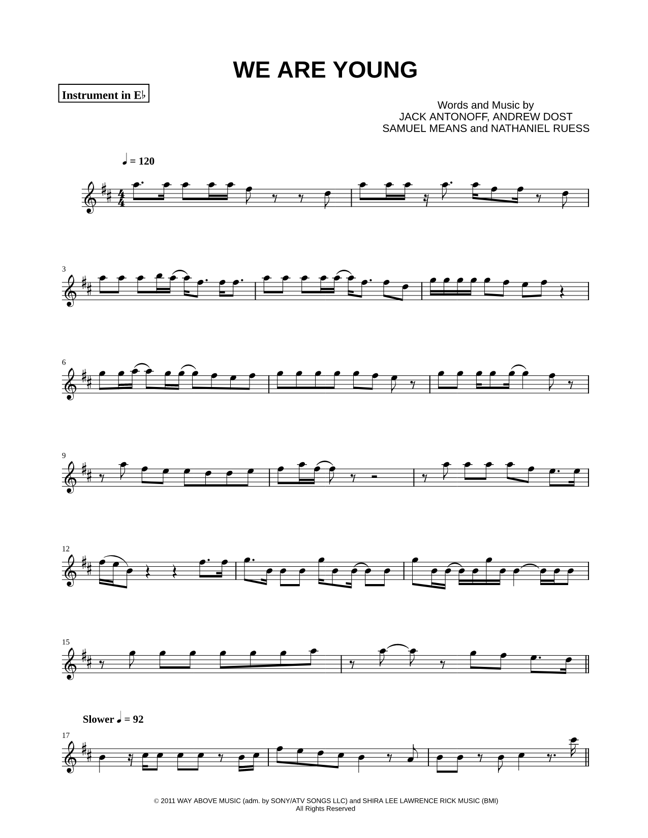 We Are Young - Eb Instrument