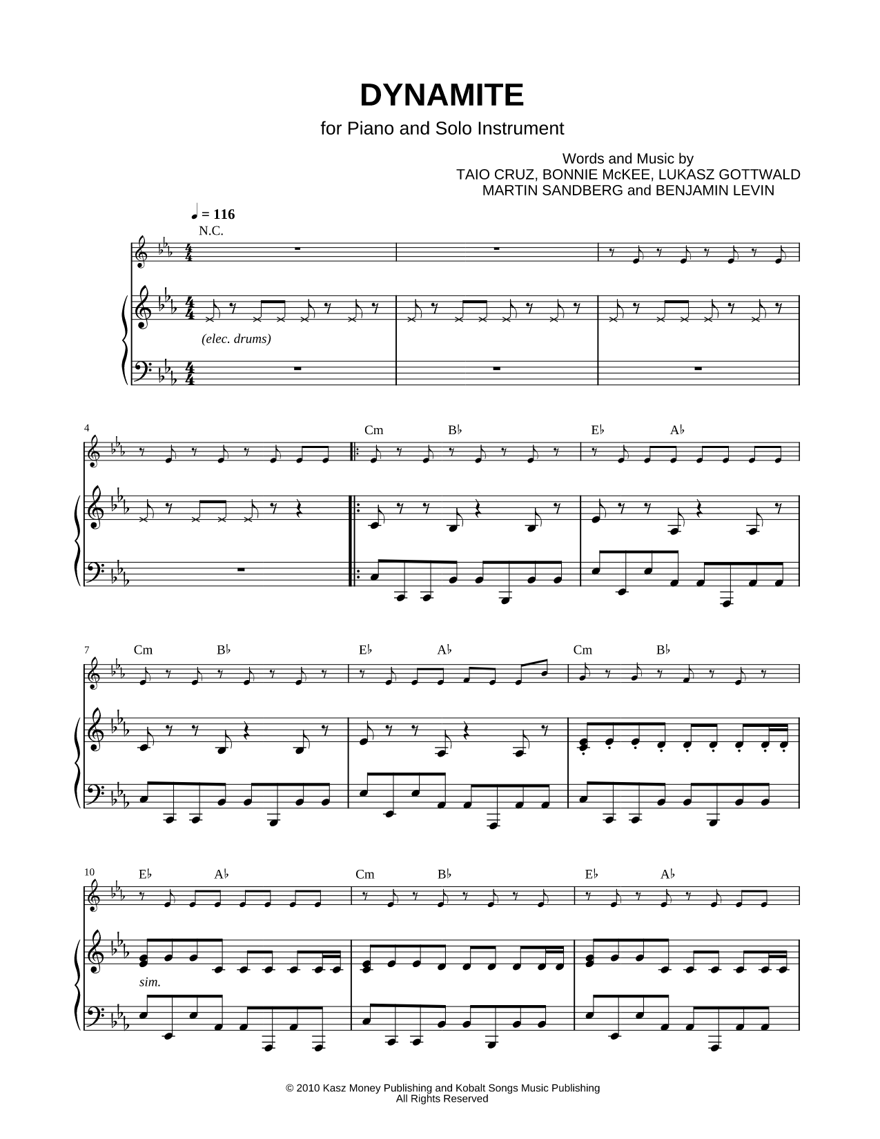 Dynamite - Piano Accompaniment