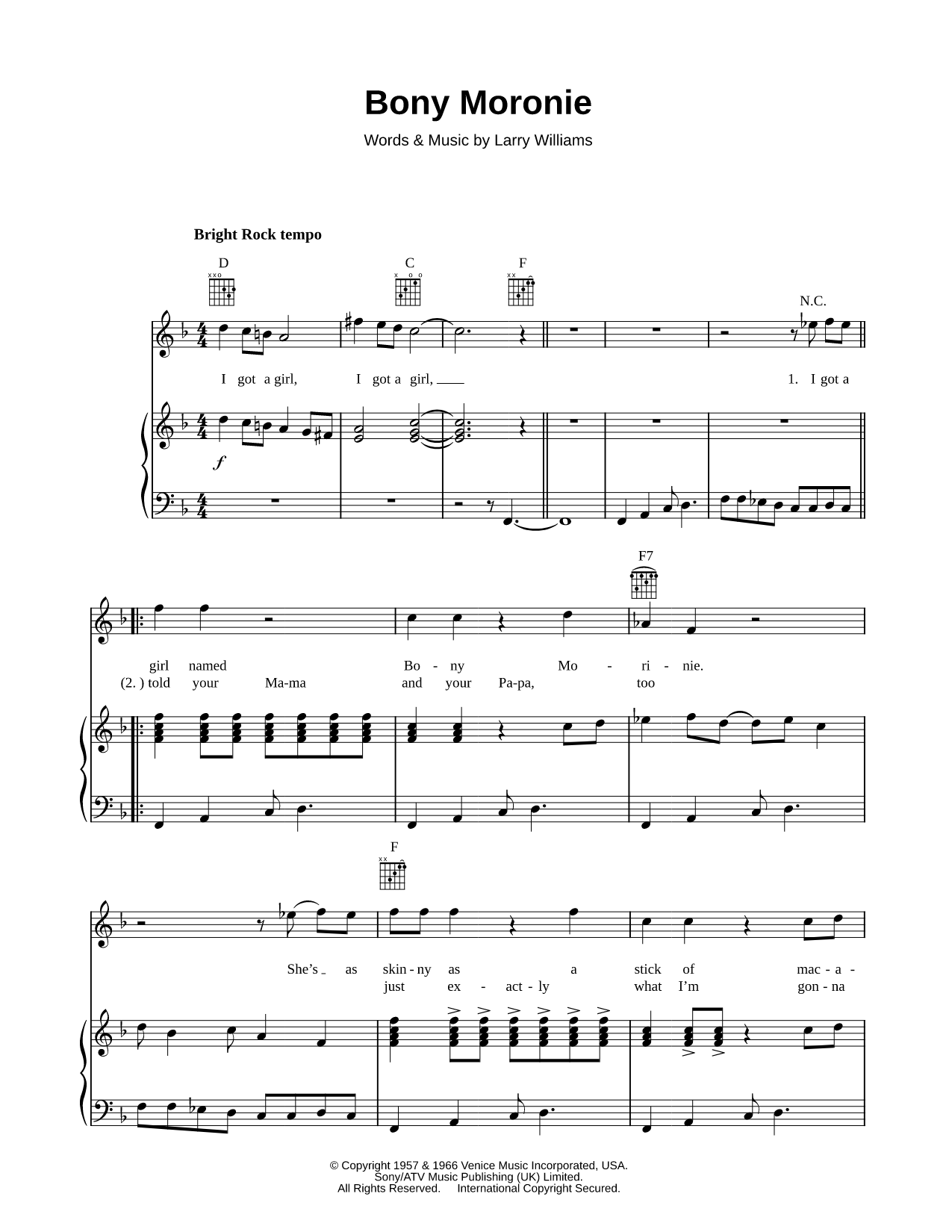 Bony Moronie Sheet Music — Piano/Vocal/Guitar, Singer Pro