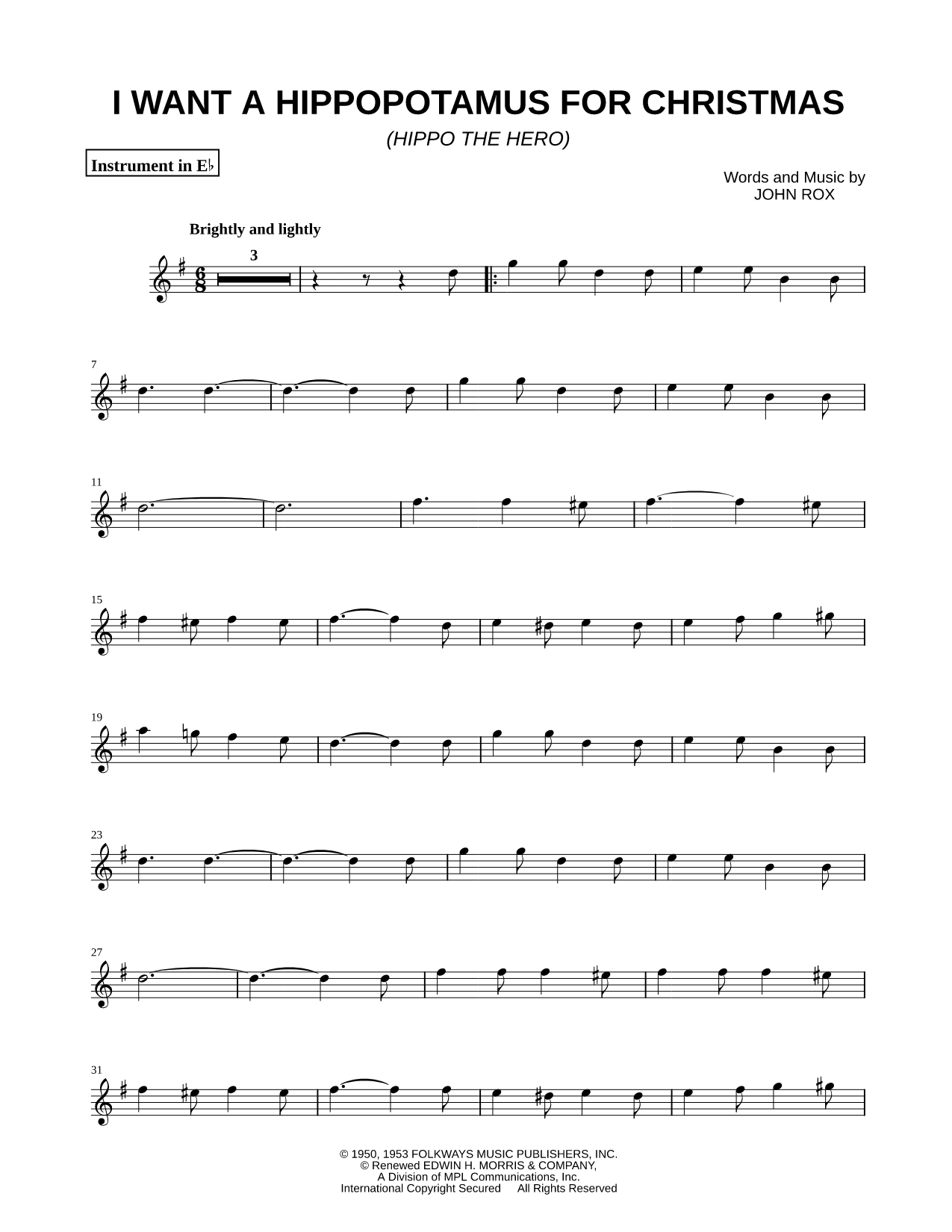 I Want a Hippopotamus for Christmas - Eb Instrument