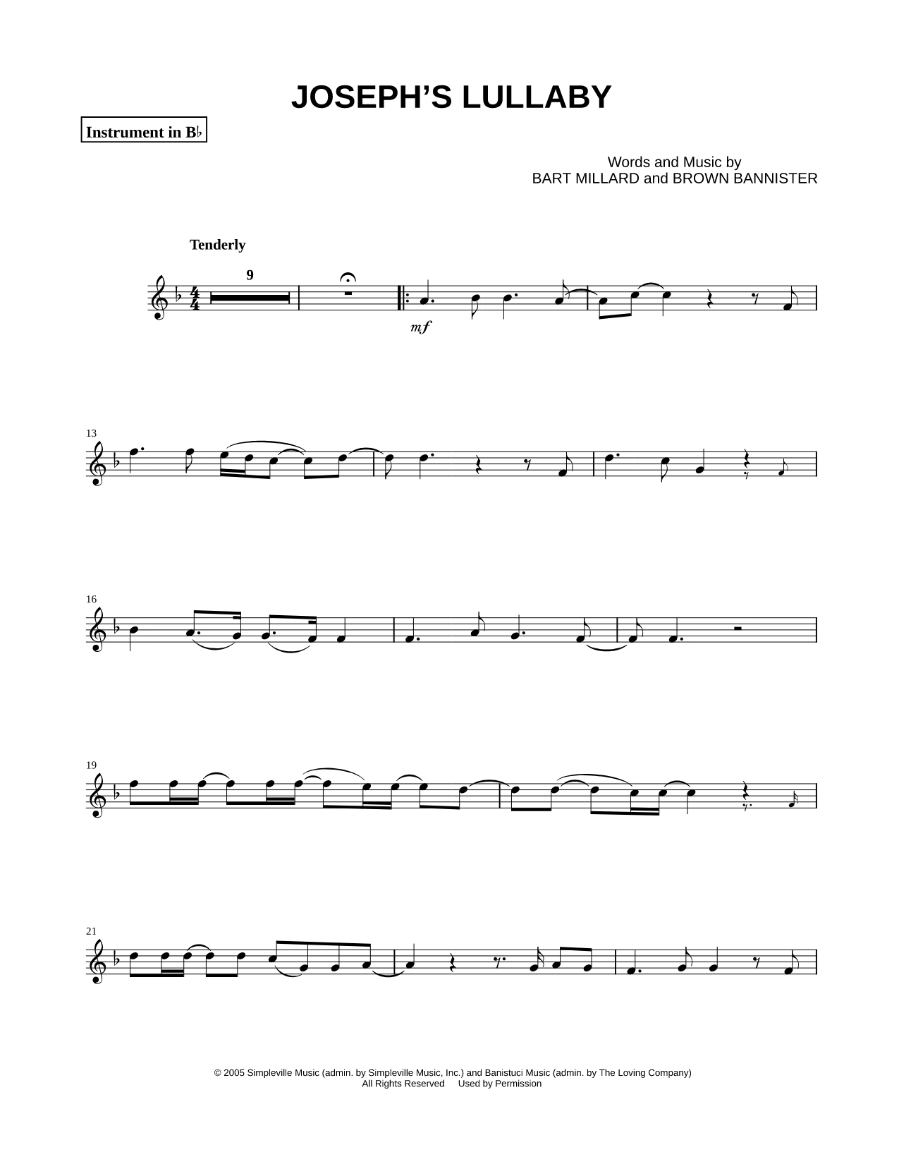 Joseph's Lullaby - Bb Instrument