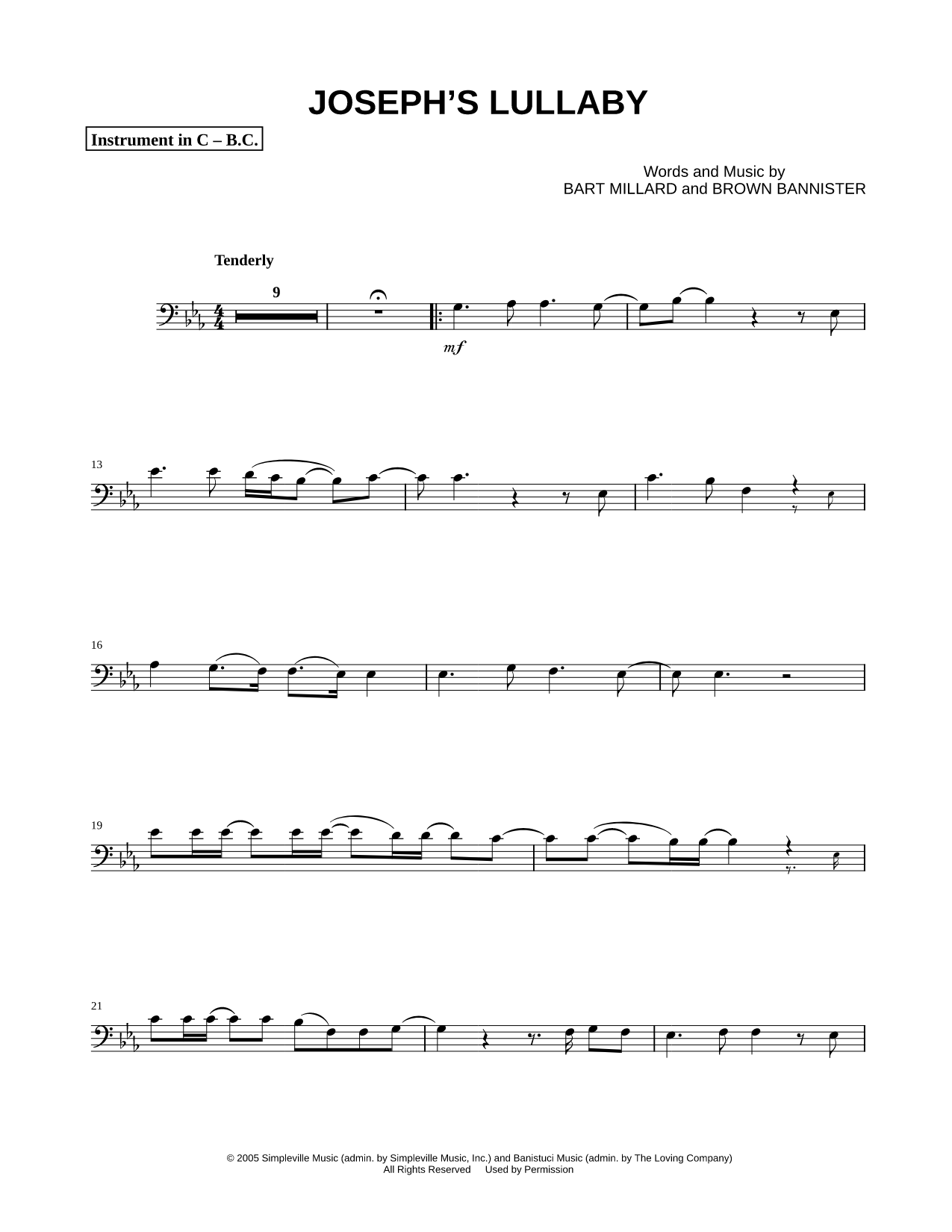 Joseph's Lullaby - Bass Clef Instrument