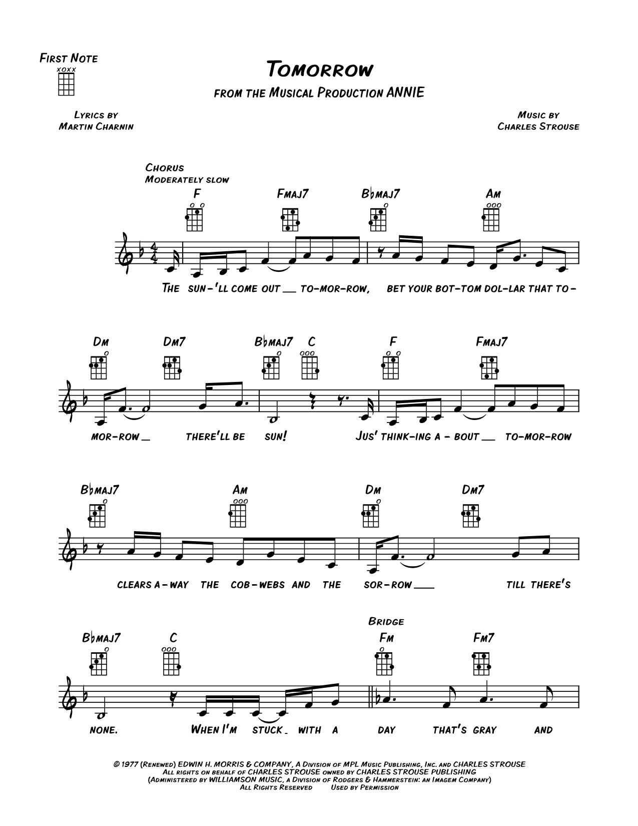 Tomorrow Sheet Music — Ukulele Leadsheet