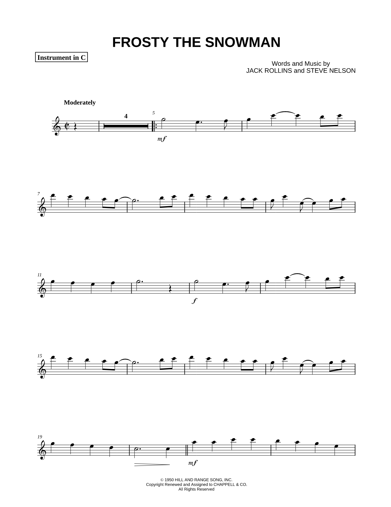 Frosty the Snowman - C Instrument