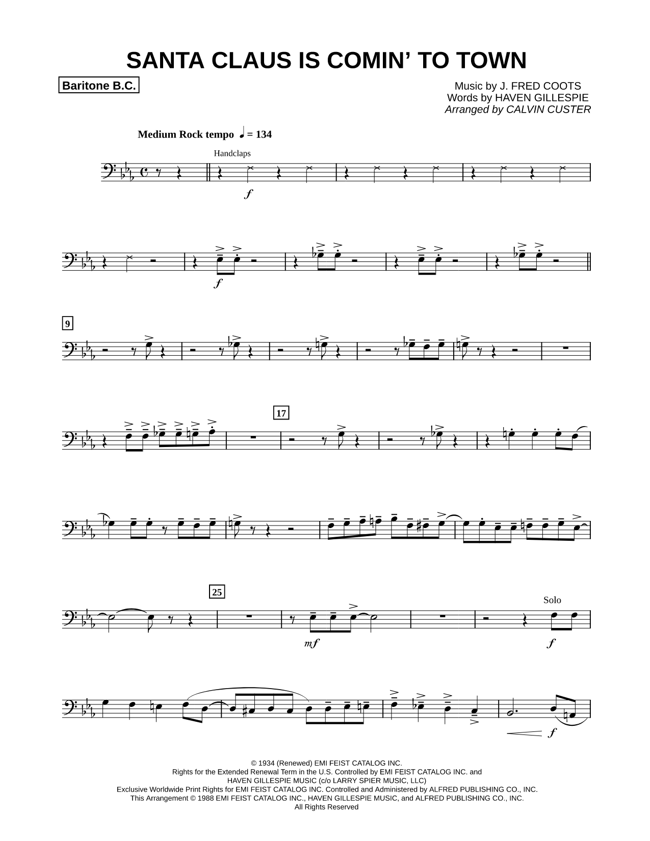 Santa Claus Is Comin' to Town - Baritone Bass Clef (Brass Choir)