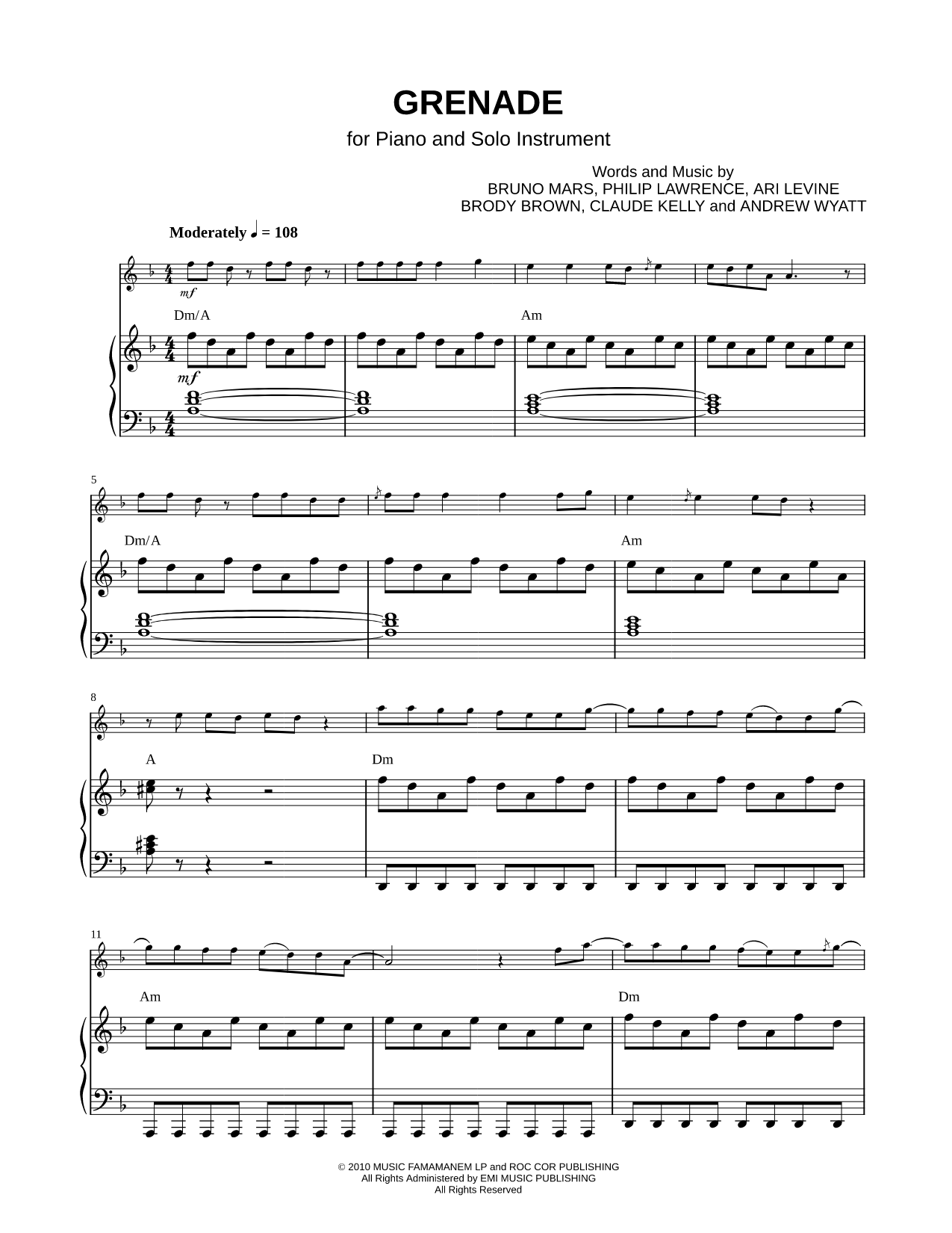 Grenade - Piano Accompaniment