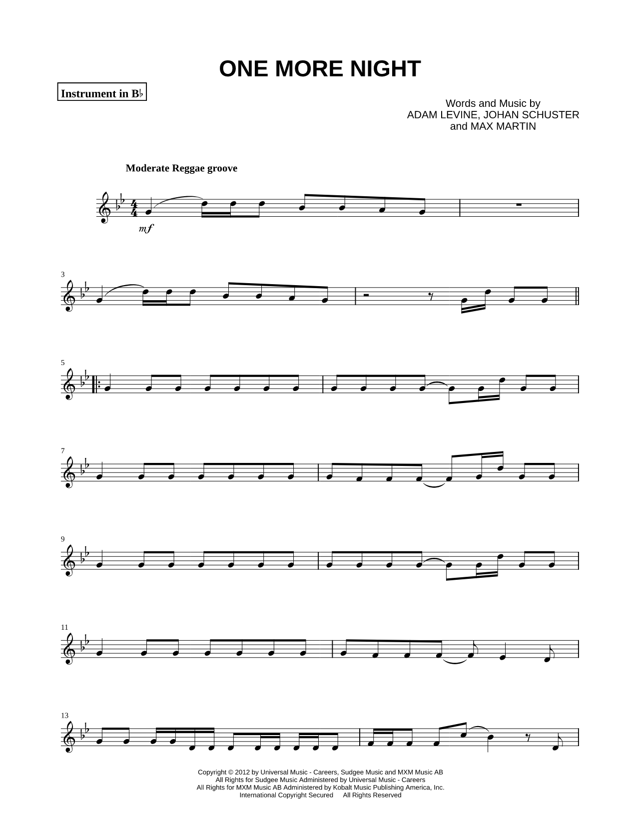 One More Night - Bb Instrument