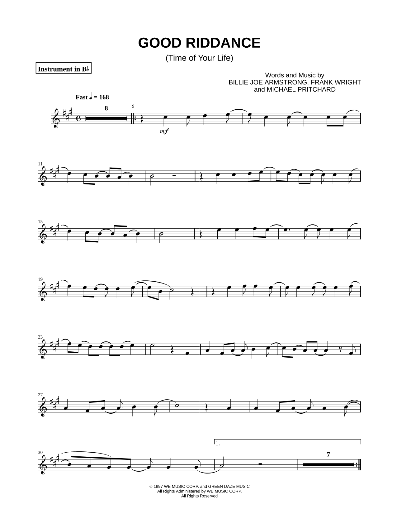 Good Riddance (Time of Your Life) - Bb Instrument