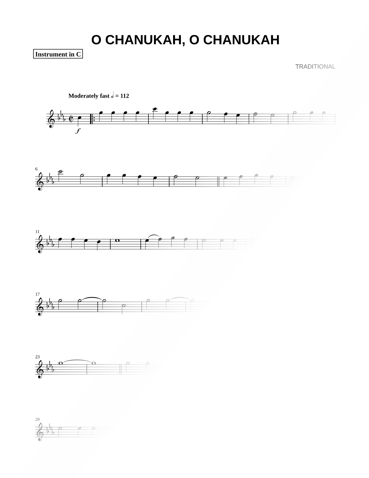 O Chanukah, O Chanukah - C Instrument