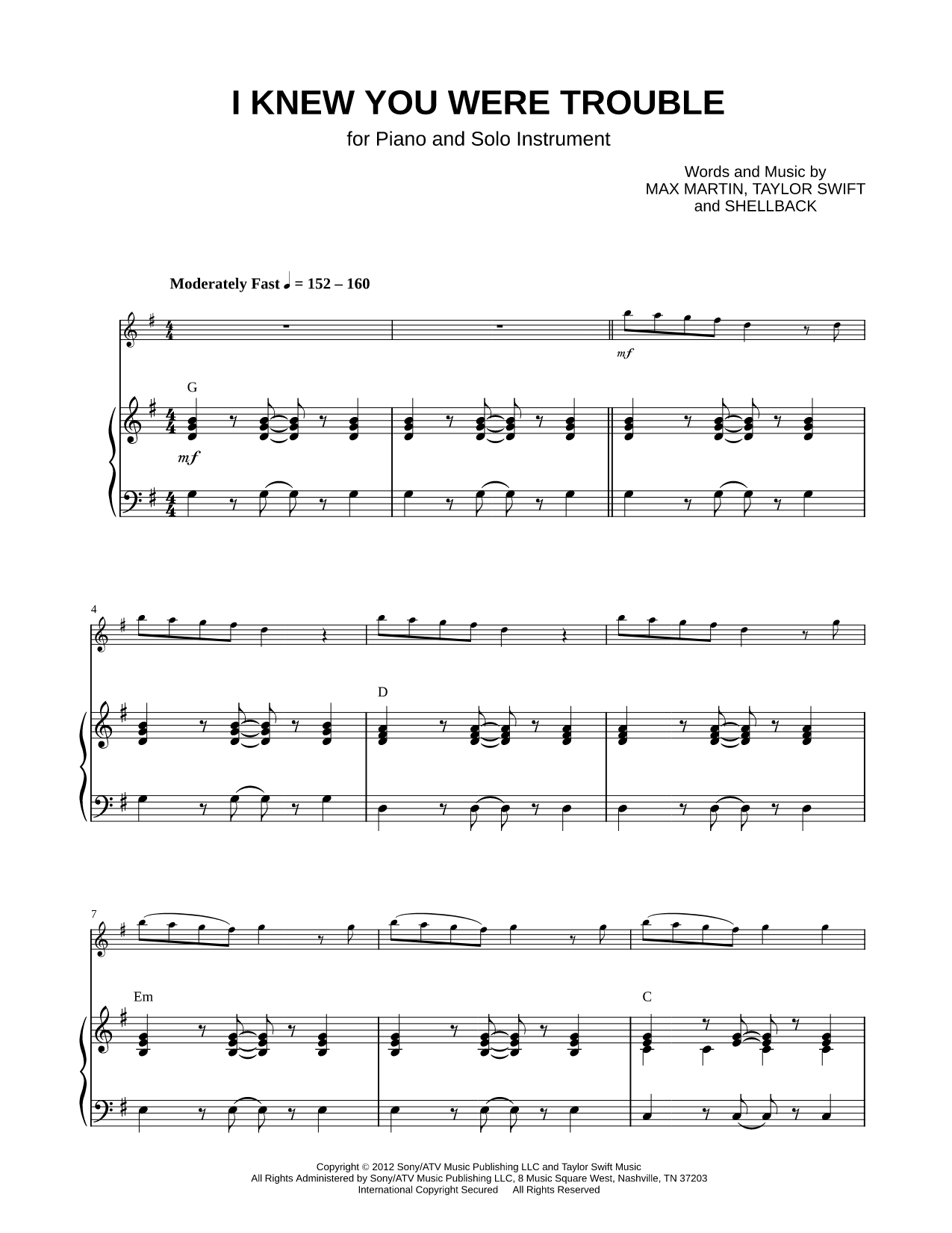 I Knew You Were Trouble - Piano Accompaniment