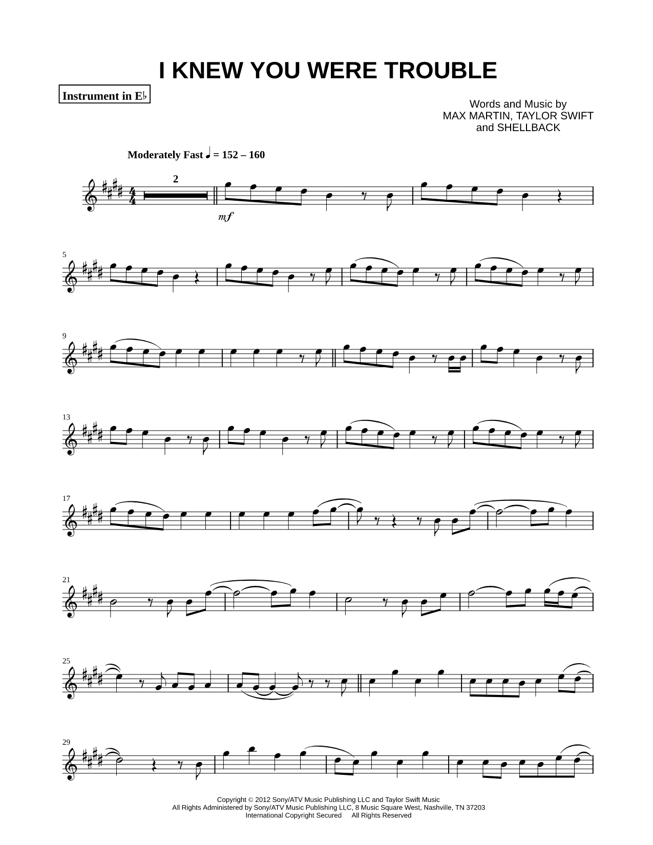 I Knew You Were Trouble - Eb Instrument