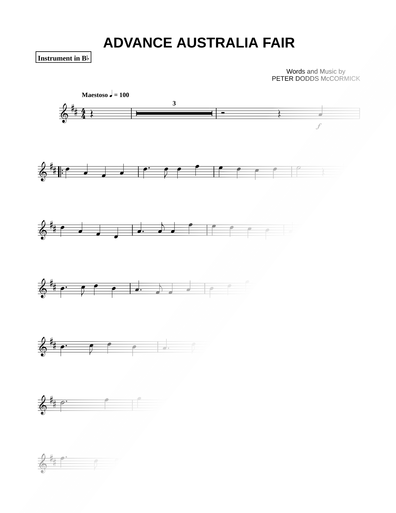Advance Australia Fair - Bb Instrument