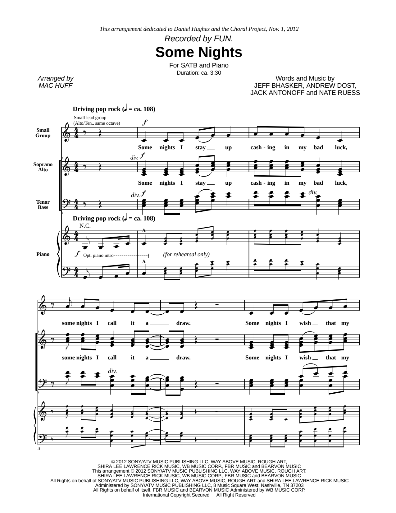 Some Nights Sheet Music — SATB Choir + Piano