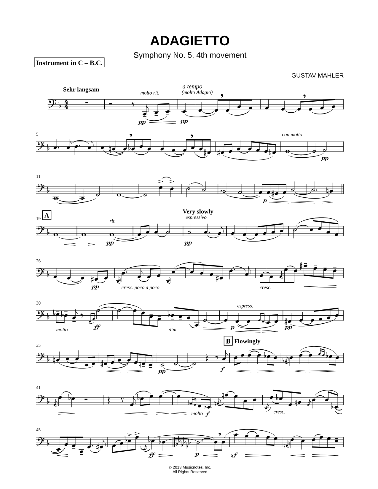 Adagietto (excerpt) - Bass Clef Instrument