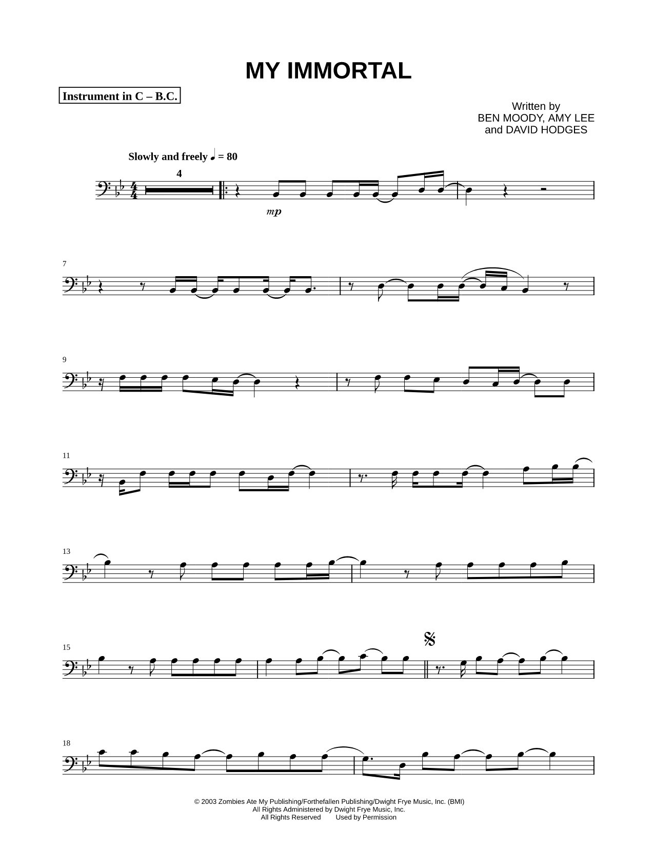 My Immortal - Bass Clef Instrument