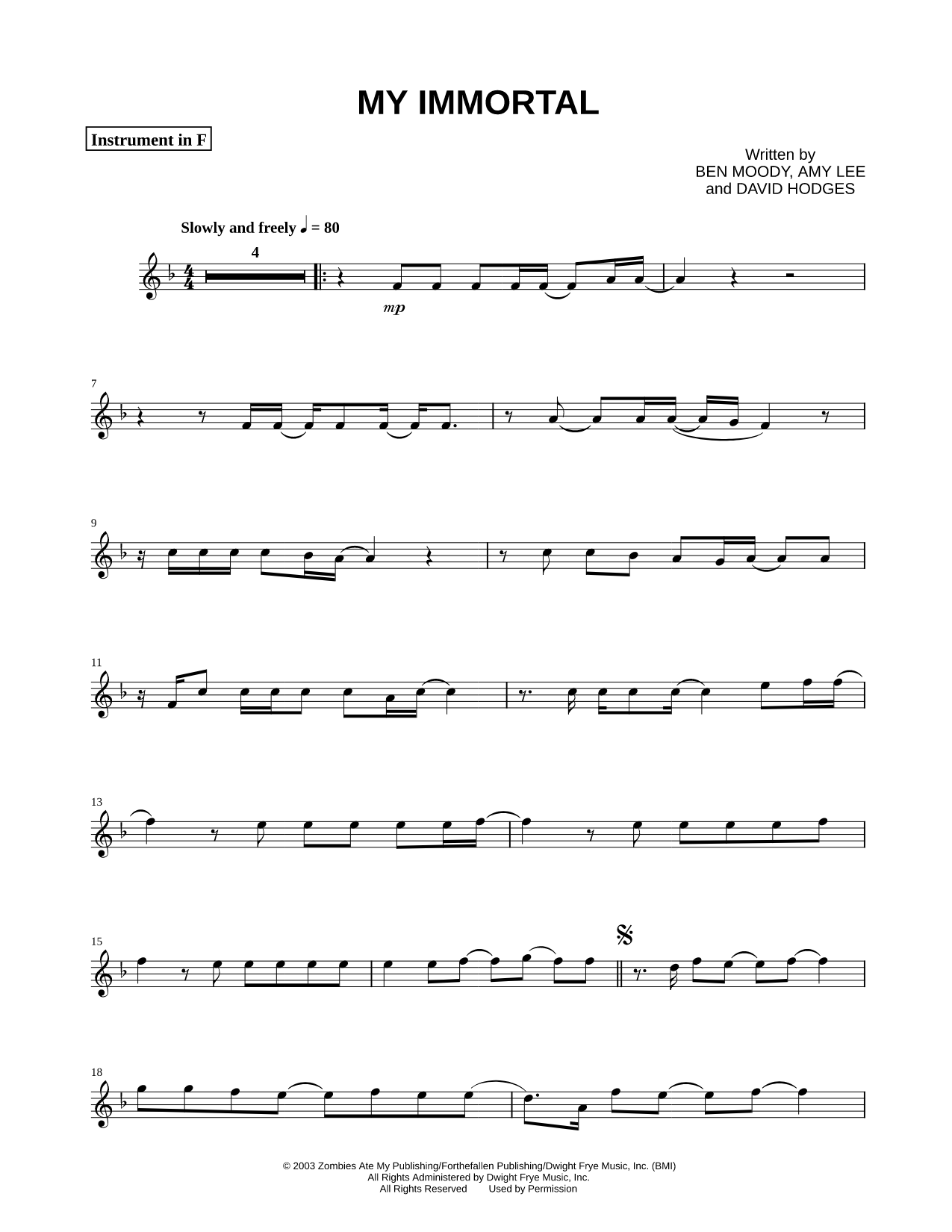 My Immortal - F Instrument
