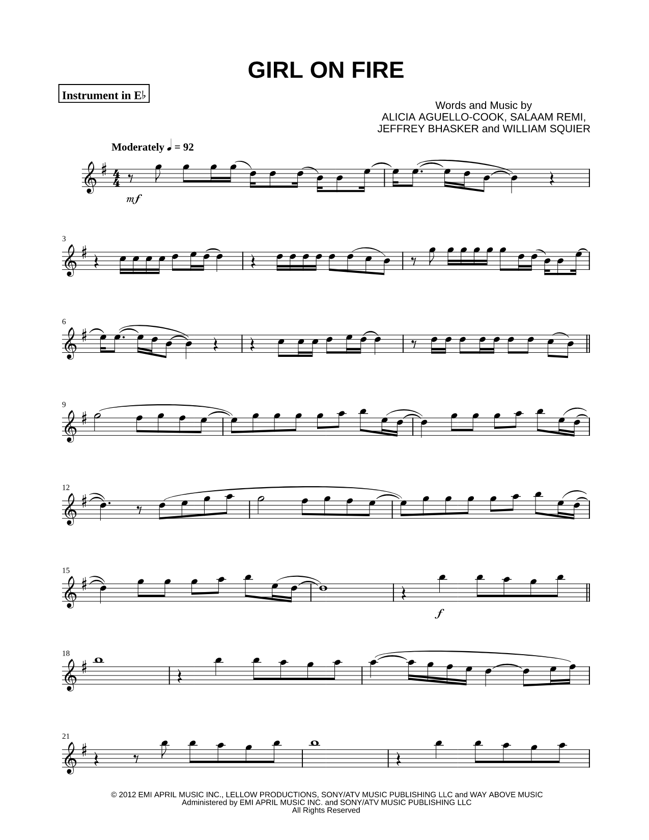Girl on Fire - Eb Instrument