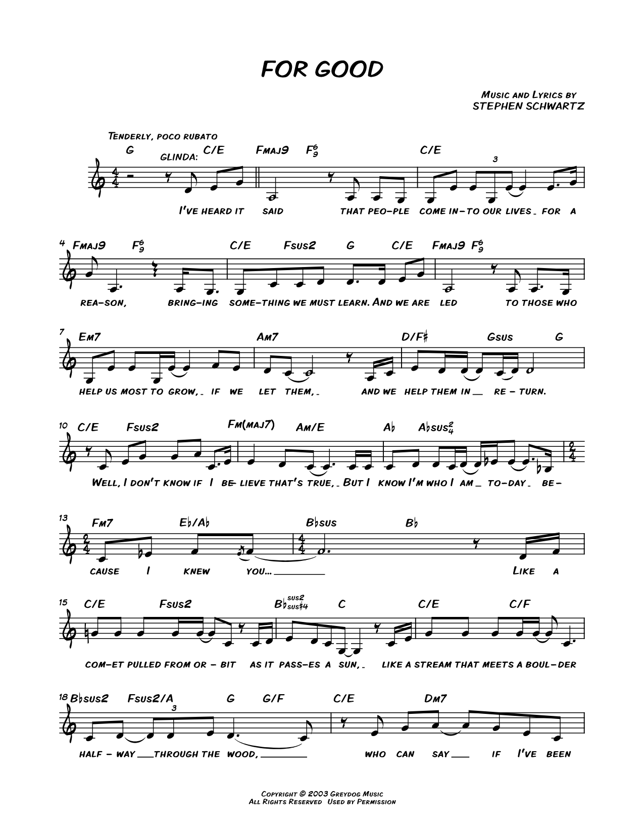 For Good Sheet Music — Leadsheet