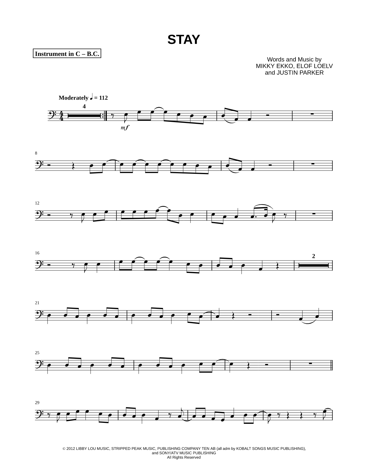 Stay - Bass Clef Instrument