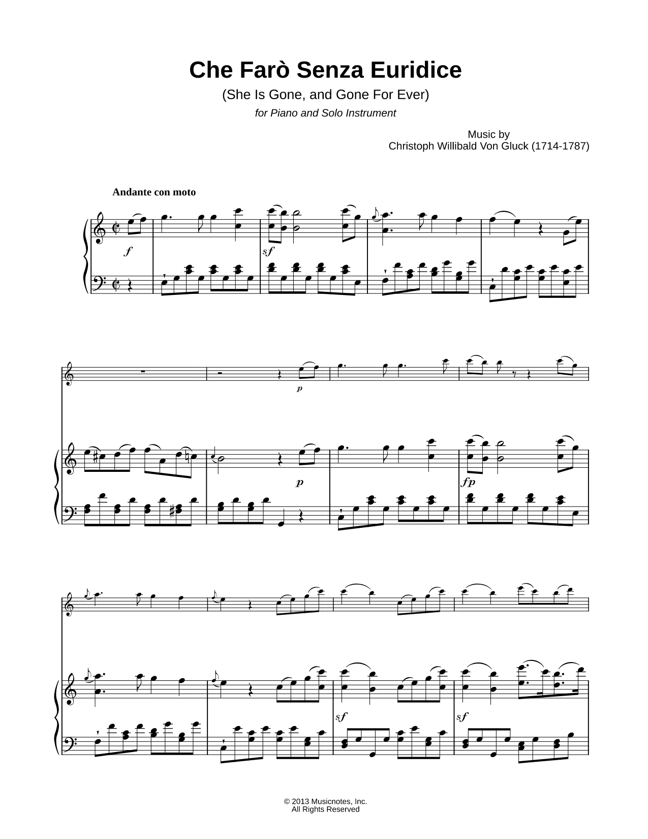 Che Farò Senza Euridice - Piano Accompaniment