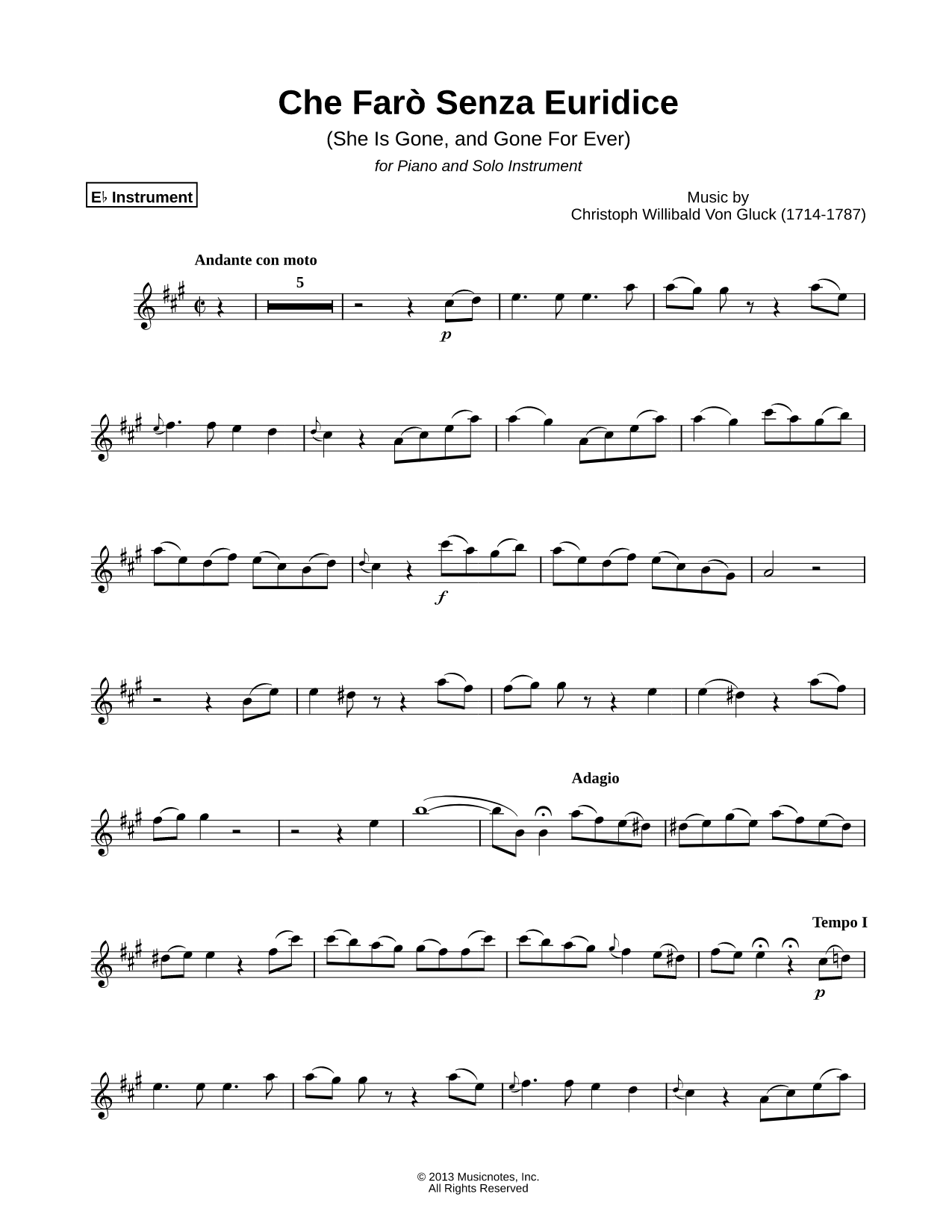 Che Farò Senza Euridice - Eb Instrument