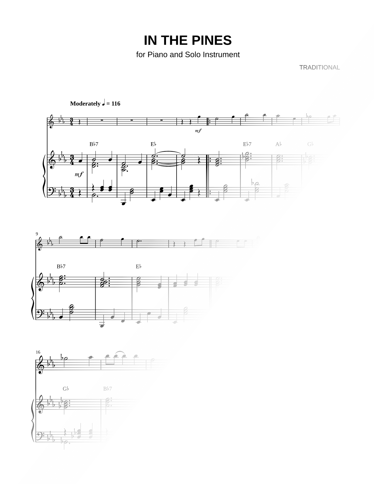 In the Pines - Piano Accompaniment