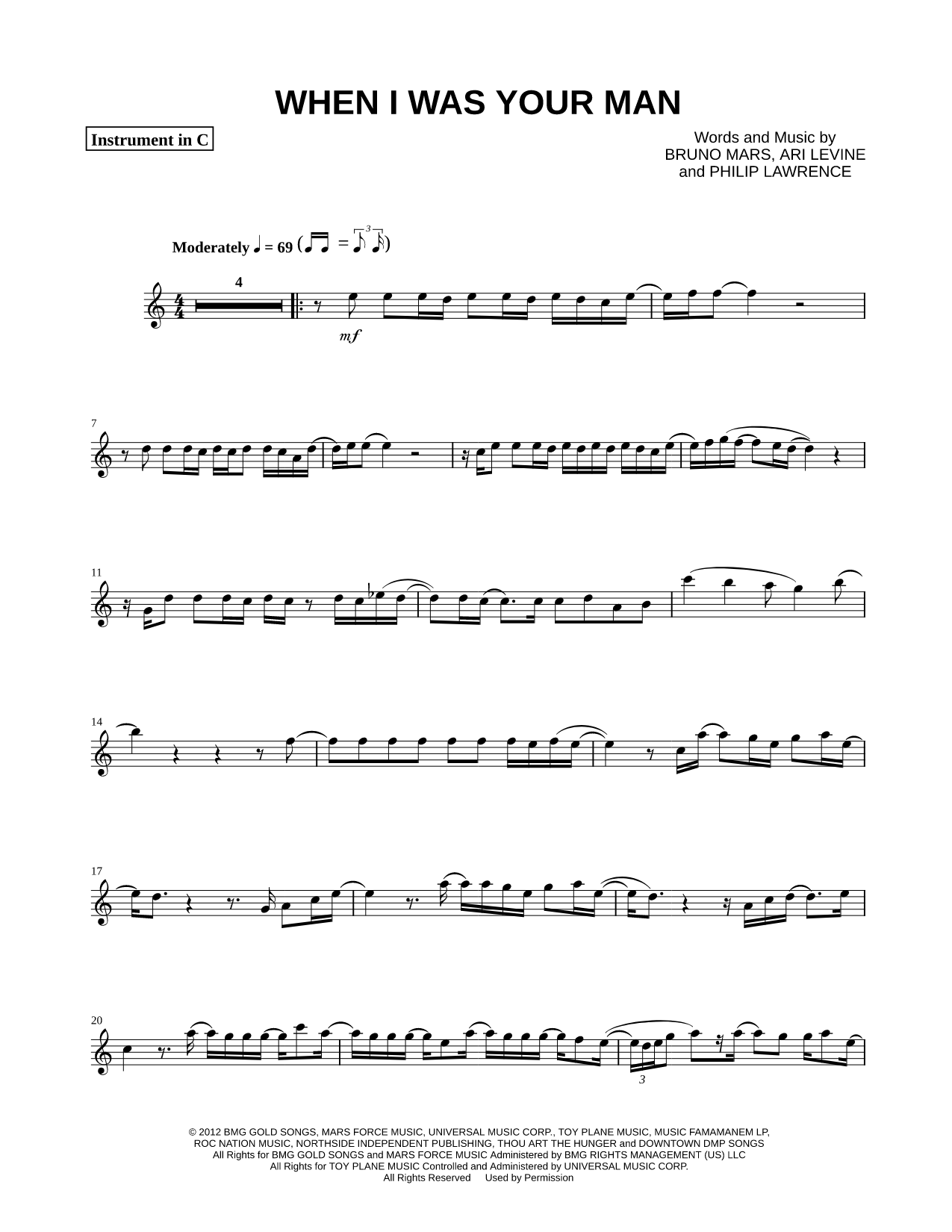 When I Was Your Man - C Instrument