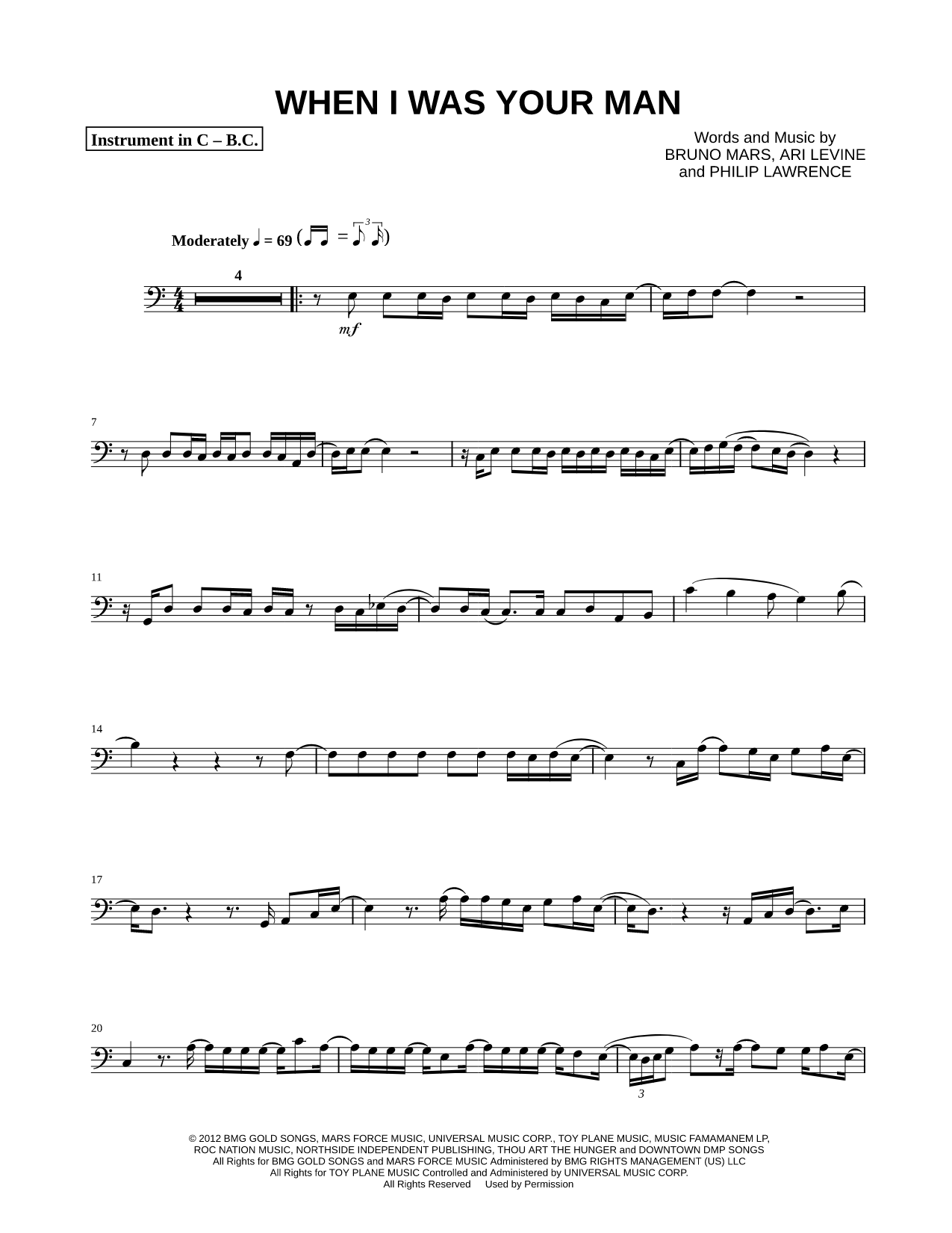 When I Was Your Man - Bass Clef Instrument