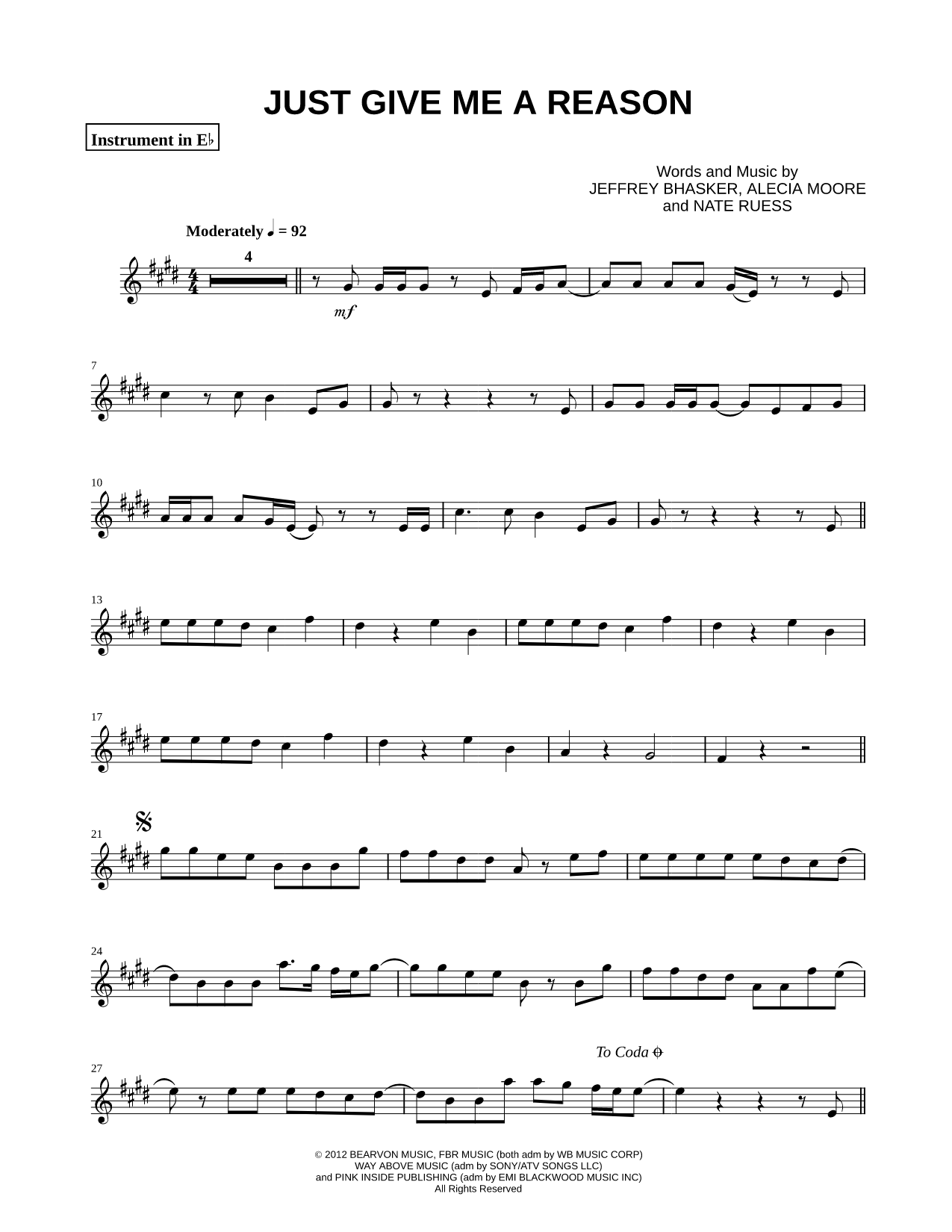 Just Give Me a Reason - Eb Instrument