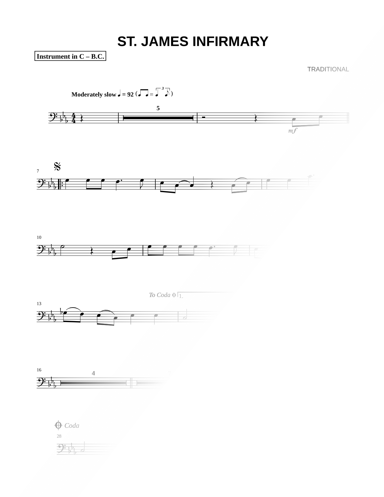 St. James Infirmary - Bass Clef Instrument