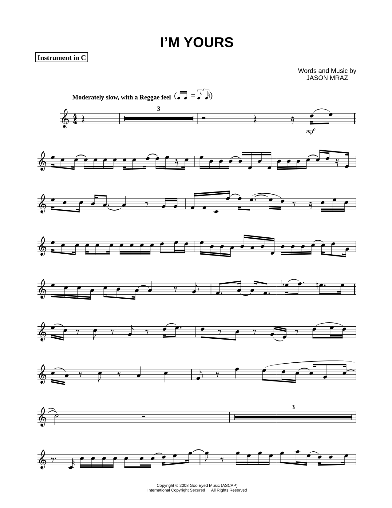 I'm Yours - C Instrument