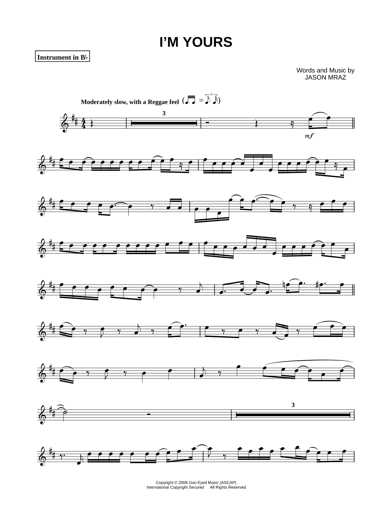 I'm Yours - Bb Instrument