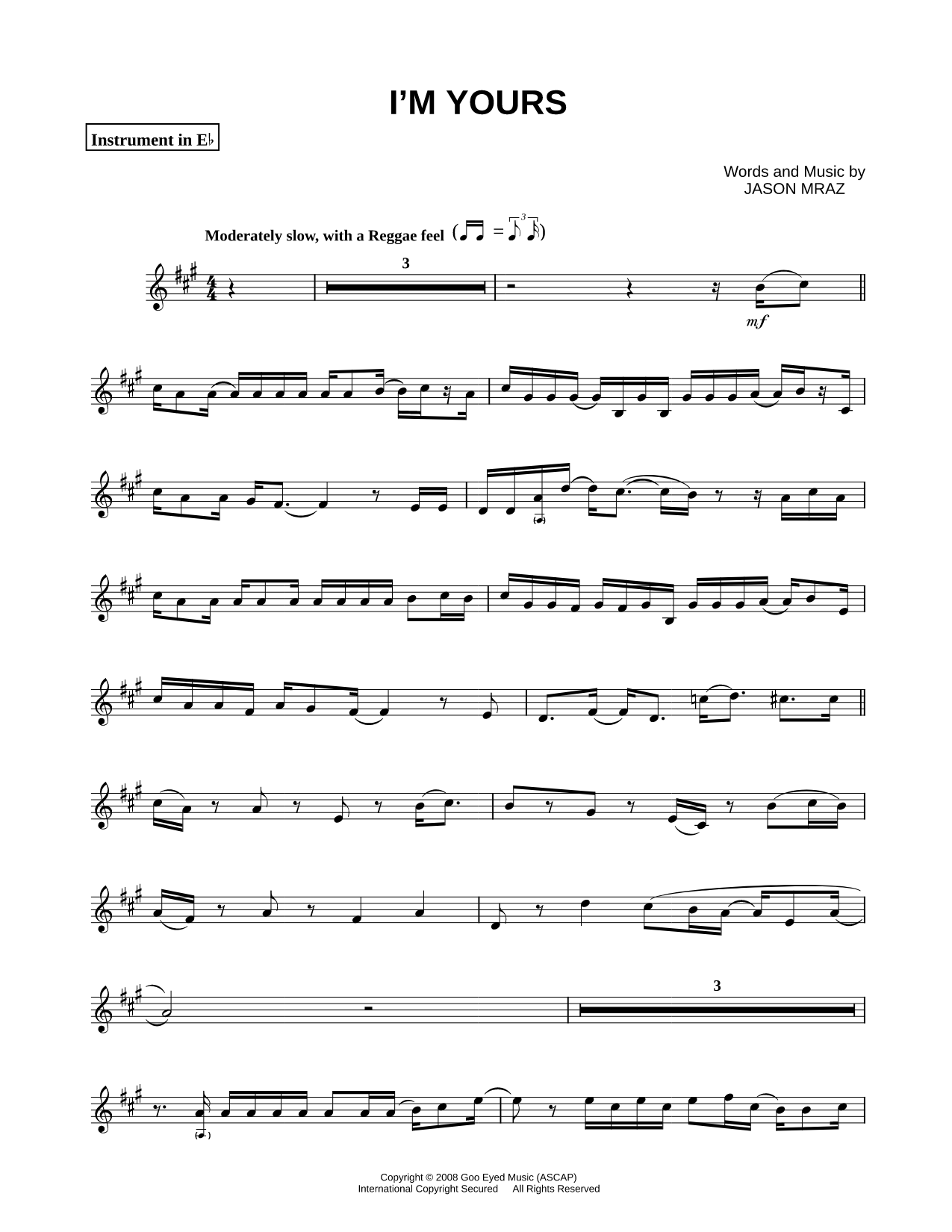 I'm Yours - Eb Instrument