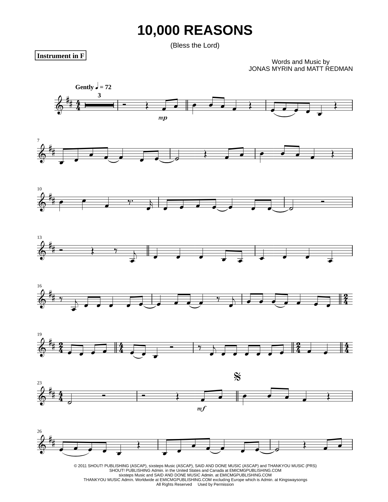 10,000 Reasons (Bless the Lord) - F Instrument