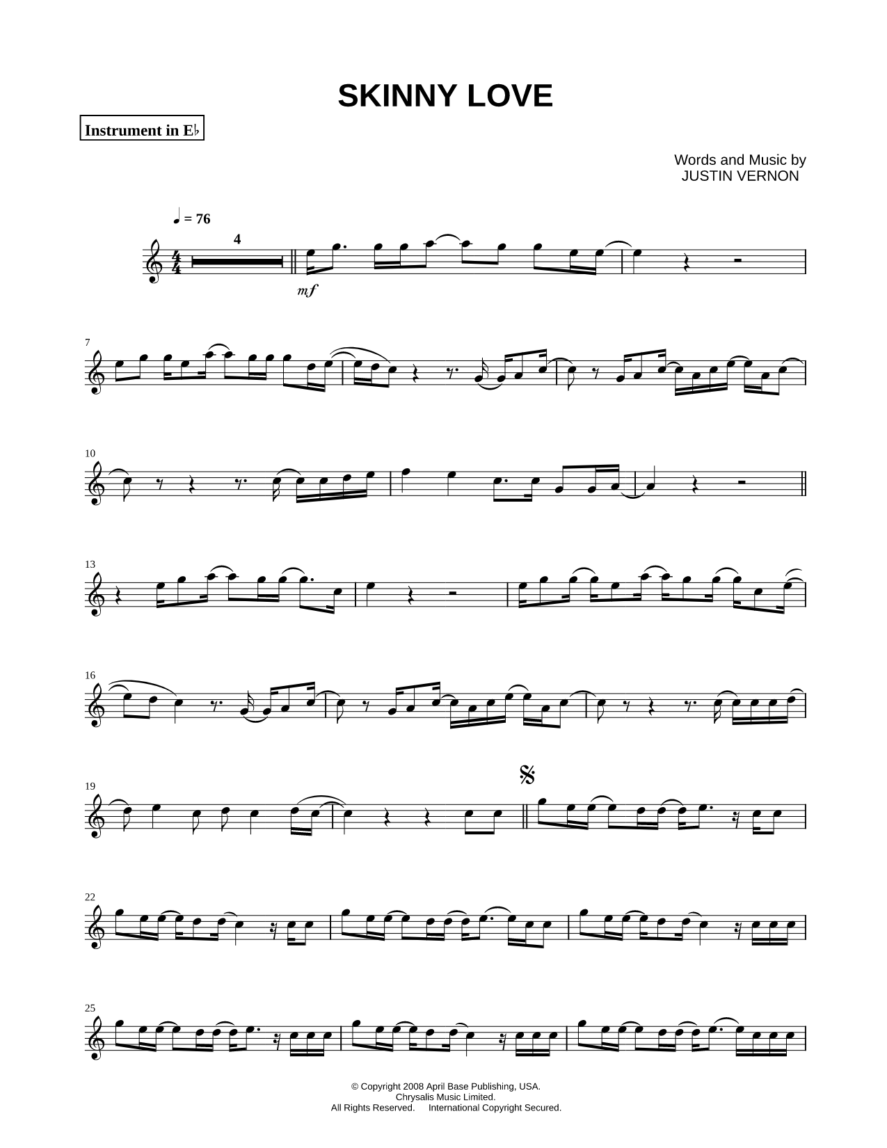 Skinny Love - Eb Instrument