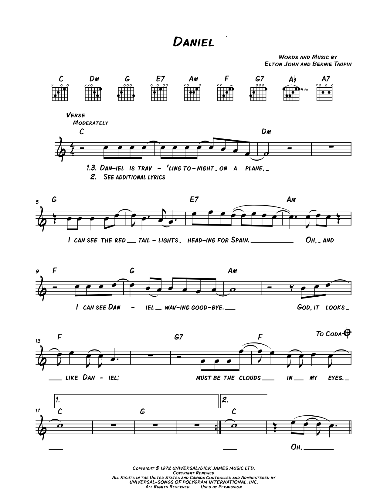 Daniel Sheet Music — Leadsheet