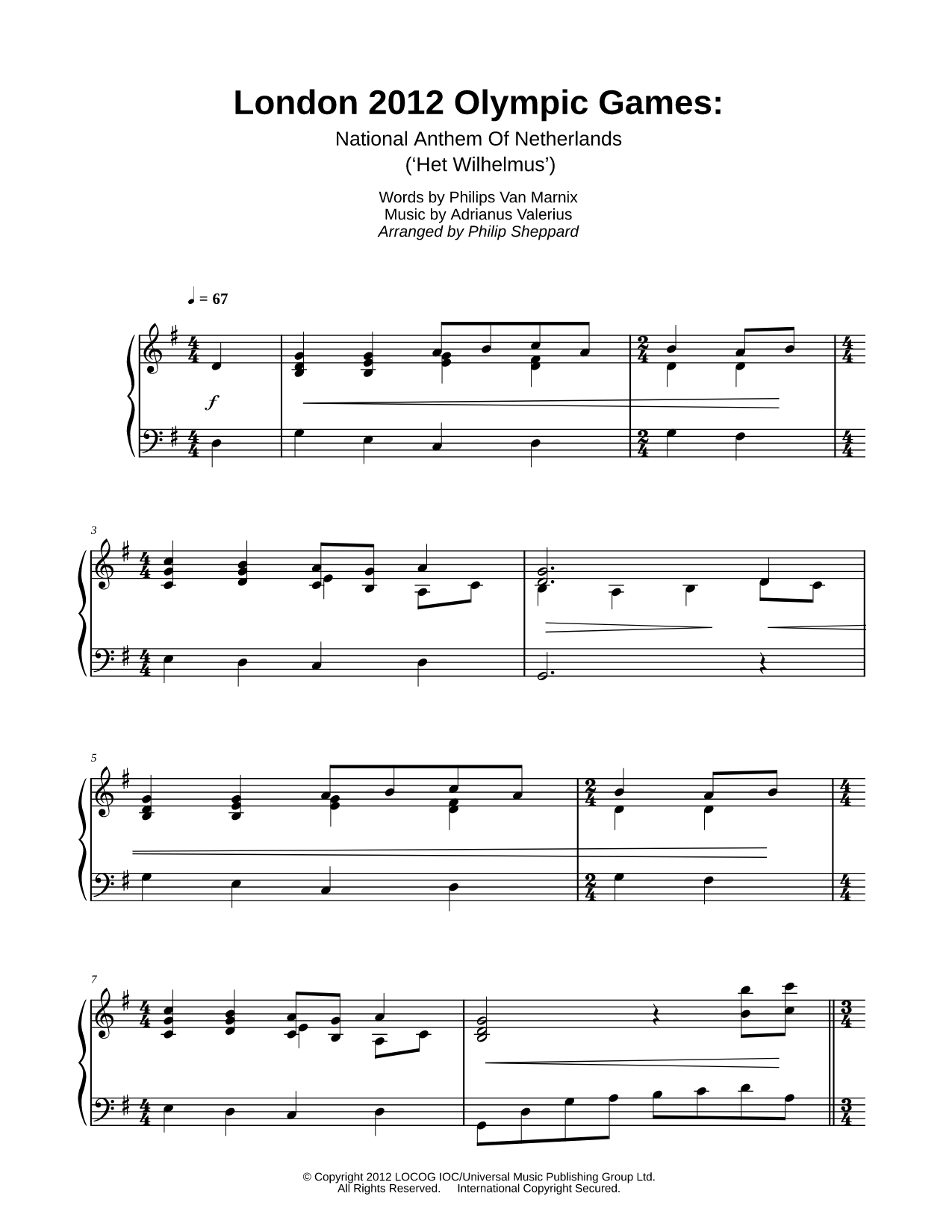 London 2012 Olympic Games: National Anthem of Netherlands