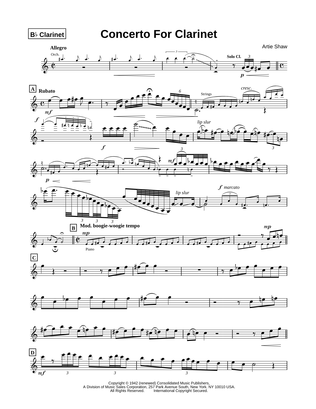 Concerto for Clarinet - Clarinet Solo