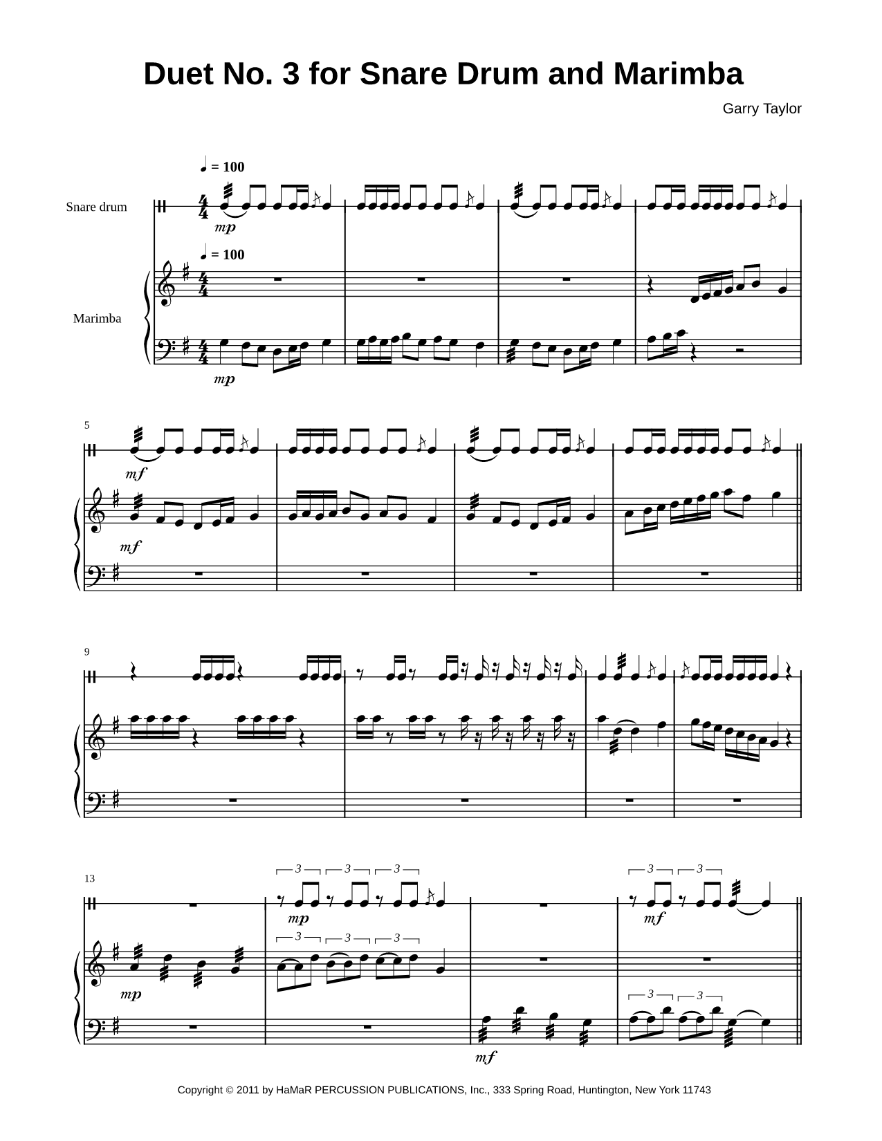 Duet No. 3 for Snare Drum and Marimba