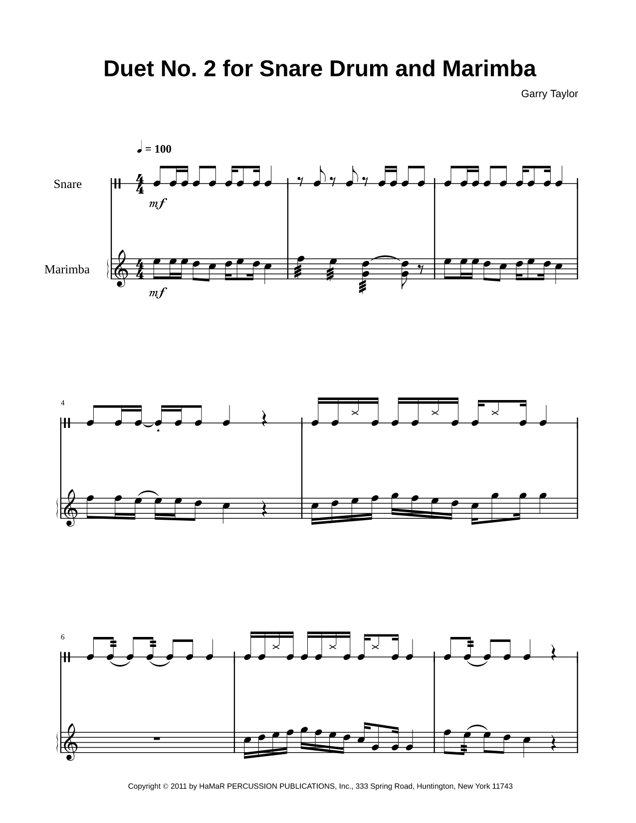 Duet No. 2 for Snare Drum and Marimba