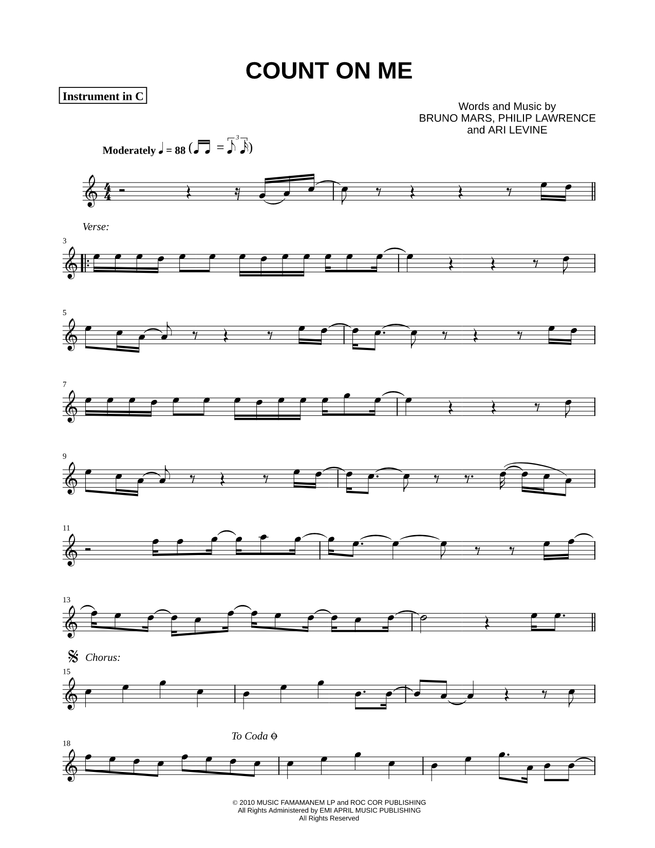 Count on Me - C Instrument