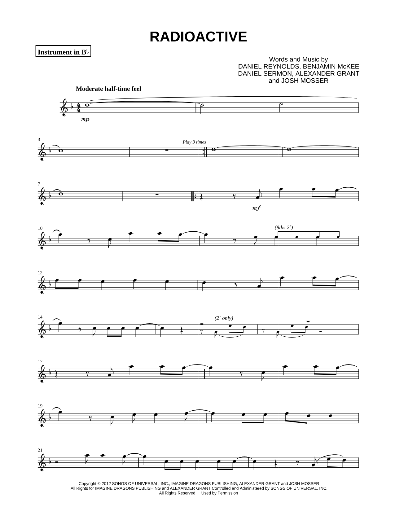 Radioactive - Bb Instrument