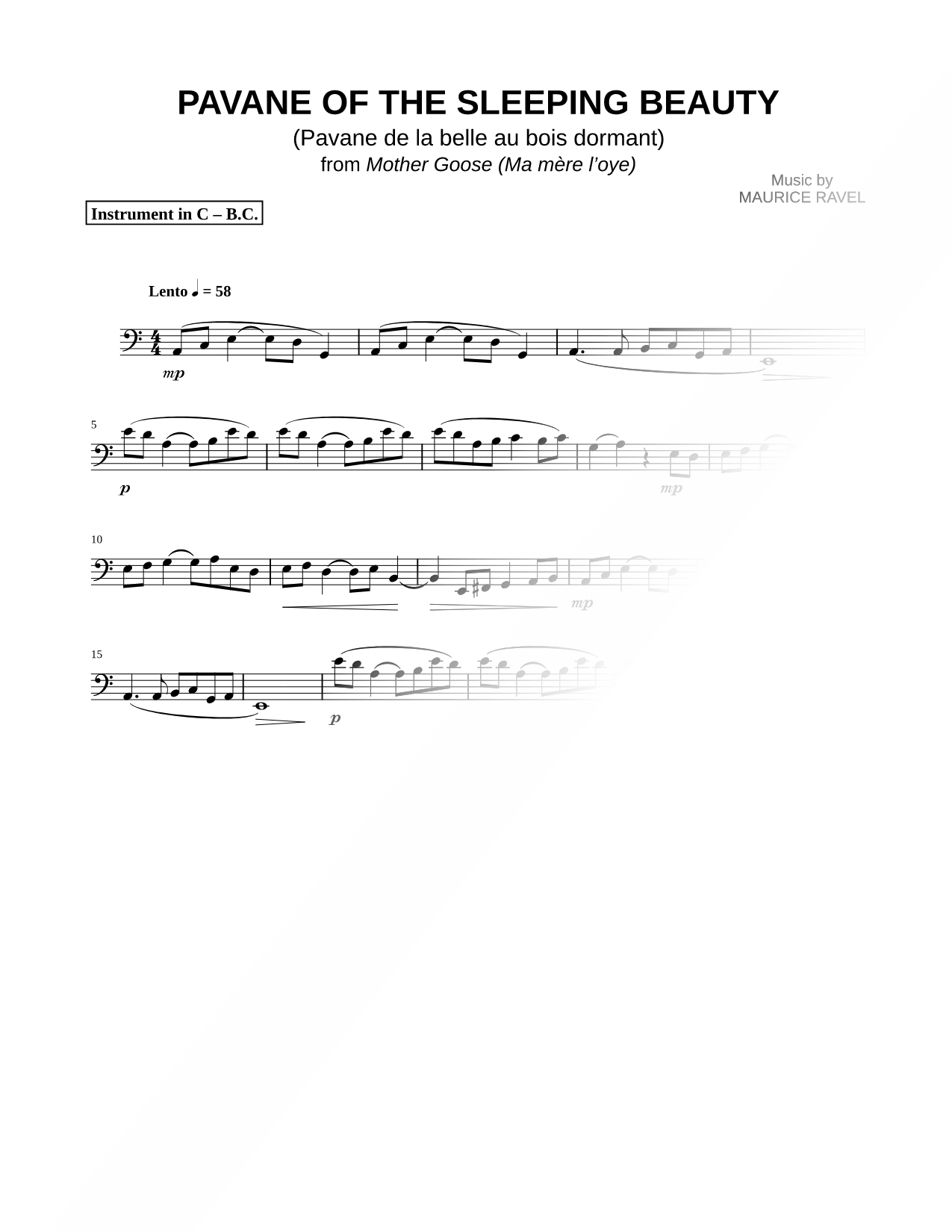 Pavane of the Sleeping Beauty - Bass Clef Instrument