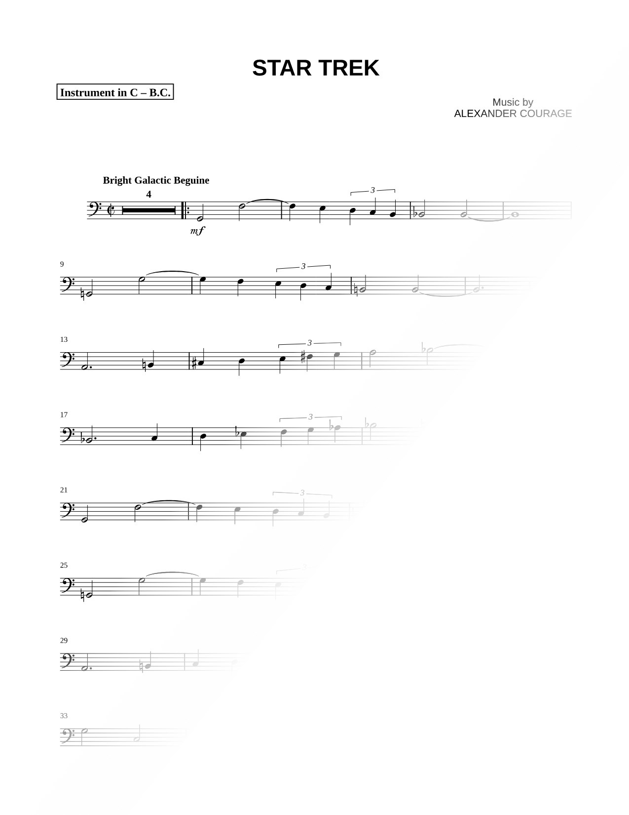 Theme from Star Trek - Bass Clef Instrument