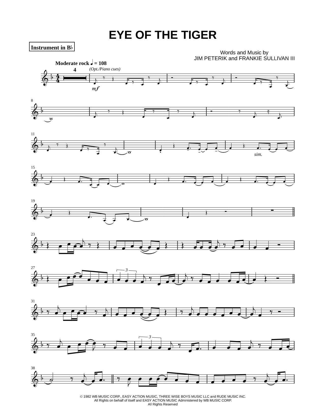 Eye of the Tiger - Bb Instrument