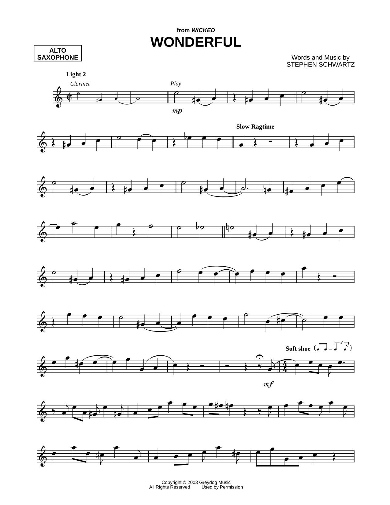 Wonderful Sheet Music — Alto Saxophone Solo