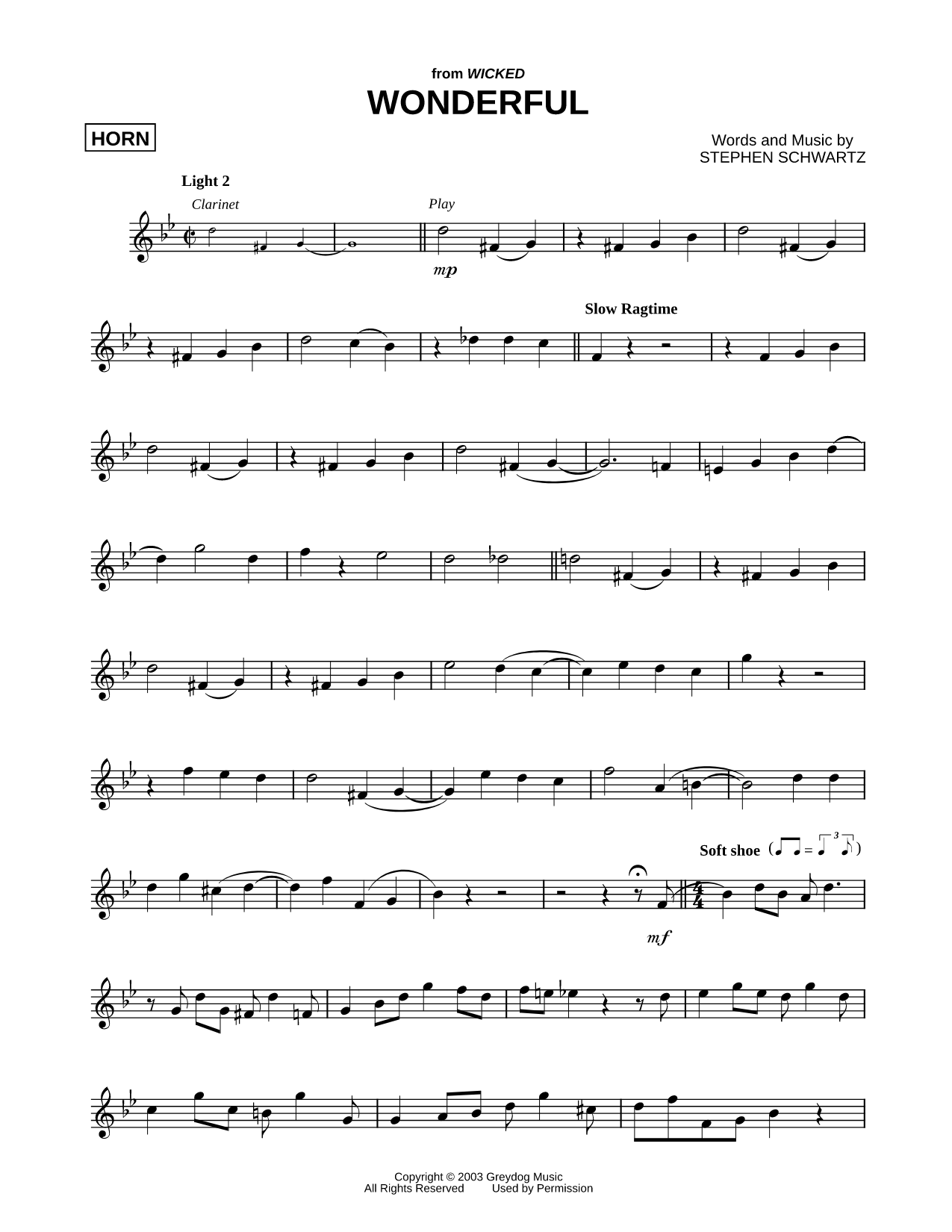 Wonderful Sheet Music — French Horn Solo