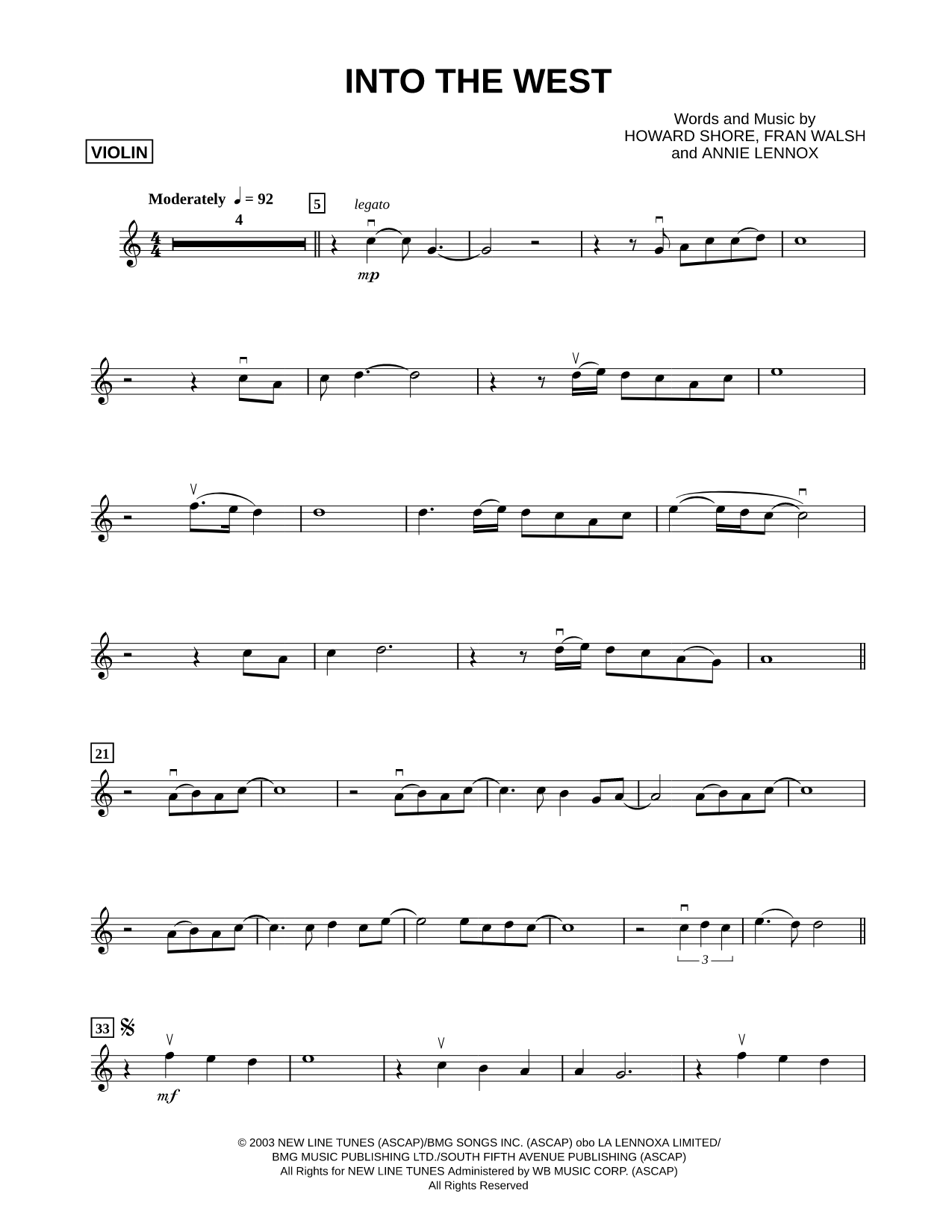 Into the West - Violin