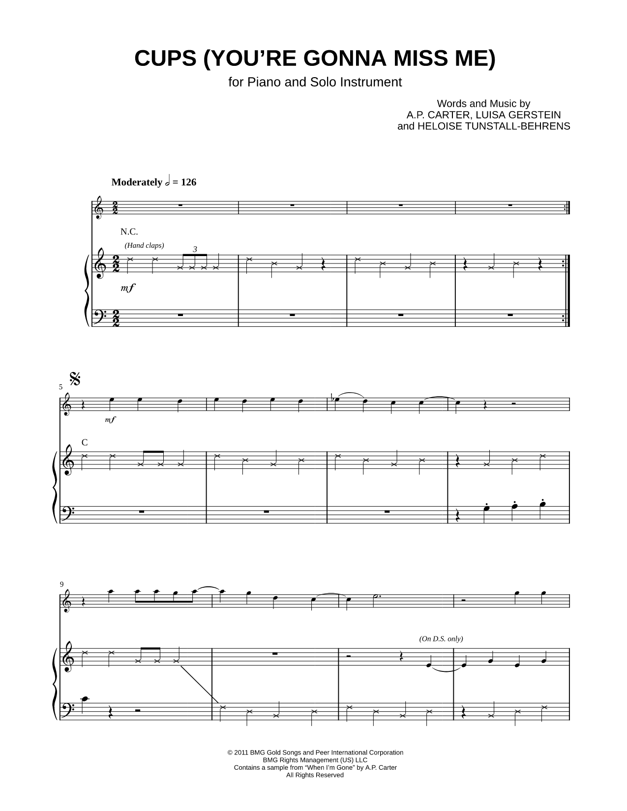 Cups (You're Gonna Miss Me) - Piano Accompaniment